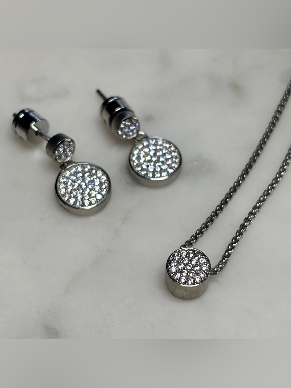 Dean Davidson Crystal Pavé Silver Drop Earrings with Matching Pendant Necklace